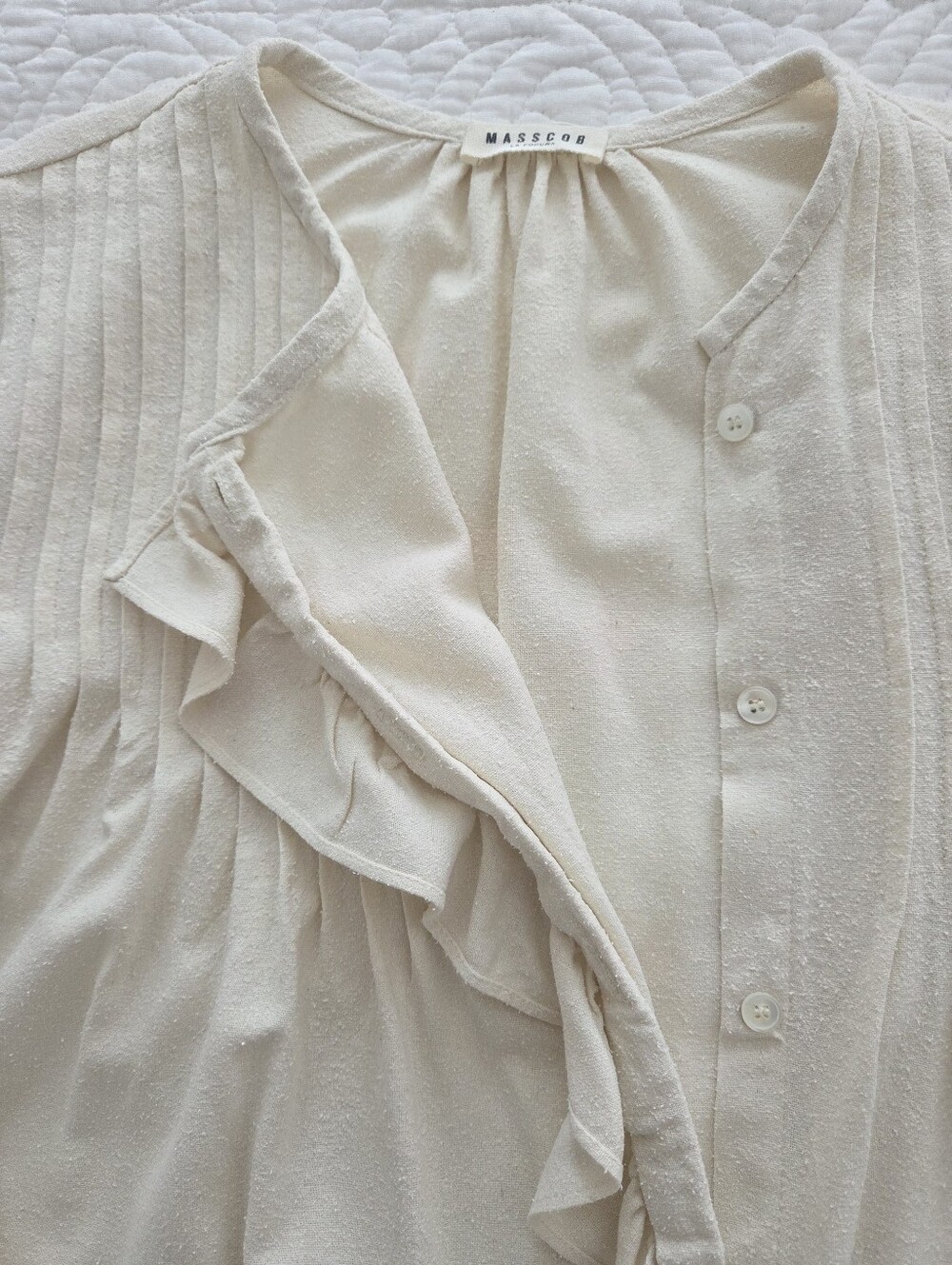 MASSCOB Cream Ruffle Button-Front Blouse - Picture 2 of 5